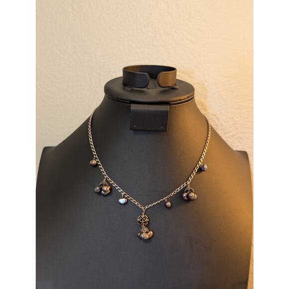 Vintage Genuine Freshwater Peacock Pearl Dangling Sterling 15-16.5" Necklace - Picture 7 of 8